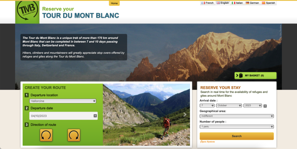 Screenshot of the montourdumontblanc.com website's home page